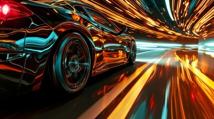 A D image of an exotic car with exhilarating speed trails  AI generated illustration - obrazy, fototapety, plakaty