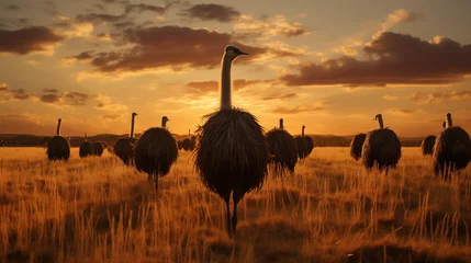 Rolgordijnen ostrich at sunset © qaiser