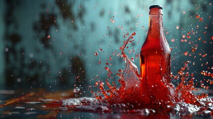 A bottle of fizzy drink exploding with a d pop effect AI generated illustration - obrazy, fototapety, plakaty