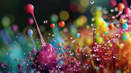 Foto op Plexiglas A captivating D commercial shot of a trail of vibrant color droplets from paint brushes  AI generated illustration © ArtStage