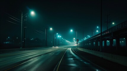 Fototapeta na wymiar A cinematic representation of a deserted highway at night AI generated illustration
