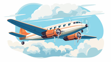 Vintage airplane flying through a cloudy sky illust