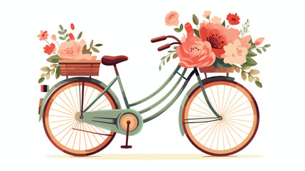 Fototapeta na wymiar Vintage bicycle with a bouquet of flowers in the ba