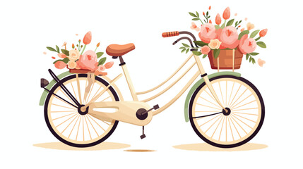 Fototapeta na wymiar Vintage bicycle with a bouquet of flowers in the ba