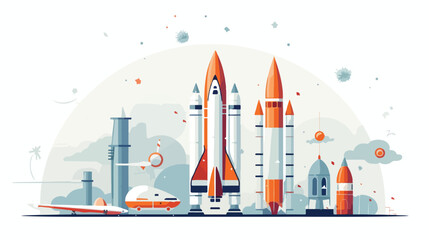 Vintage space exploration poster with rockets and a