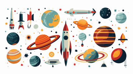 Vintage space exploration poster with rockets and p - obrazy, fototapety, plakaty