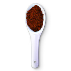 Scoop of paprika isolated on transparent background , food flat lay concept.