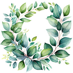 png watercolor floral frame with eucalyptus green leaves, PNG greeny eucalyptus 
