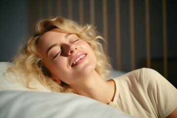 Portrait Of A Beautiful Woman Waking Up In The Morning