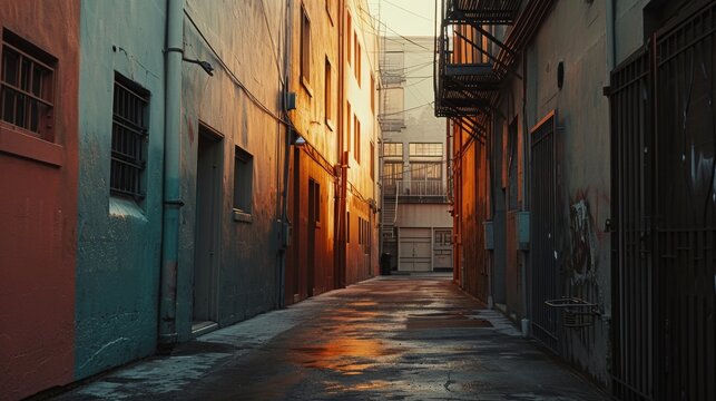 A dusky color palette representing a silent alley at twilight  AI generated illustration