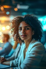 Fototapeta premium A female business professional depicted in a collaborative setting exuding professionalism and teamwork emblematic of adeptness in collaboration AI generated illustration