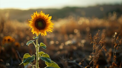 A lone sunflower in a desolate field AI generated illustration