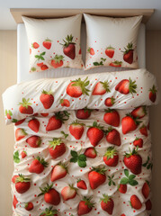 Strawberry Themed Bedding in Cozy Bedroom Setting


