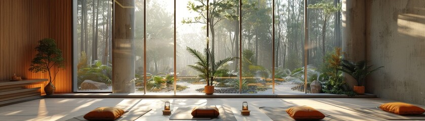 3D Blender model of a tranquil meditation hall large windows and natural light