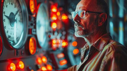 Male engineer in a power plant control room middle shot