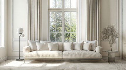 Fototapeta na wymiar Luxurious classical interior with elegant tufted armchair by the window
