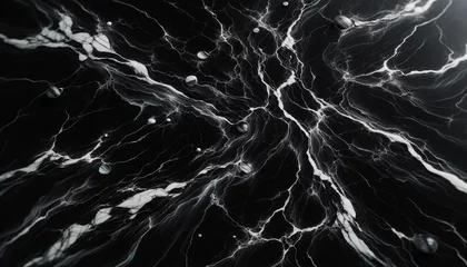 Foto op Canvas A black marble surface, characterized by its rich, glossy sheen and adorned with a network of intricate white veins © House That AI Built