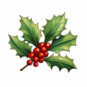 Vibrant Holly Berries and Leaves Illustration

