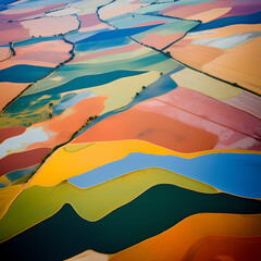 Abstract aerial view of colorful farmland patterns