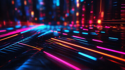 Abstract neon lights with bokeh effect in dark background, night life