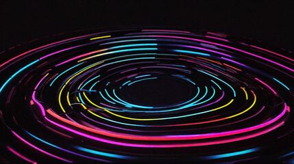 Neon lights in circular motion, illustration of speed and colorful representation of glowing lights