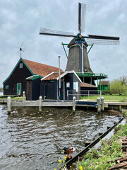 Beautiful windmills in Zaanse Schans in the Netherlands