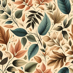 seamless background with leaves.  pattern, leaf, seamless, floral, wallpaper, vector, flower, nature, design, art, autumn, texture, decoration, illustration, leaves, plant, Ai generated 