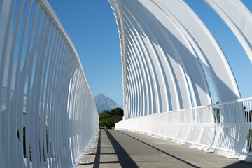 White steel Te Rewa Rewa Bridge landmark in Taranaki.