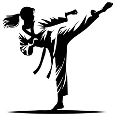 Female Taekwondo Player Kick Silhouette.