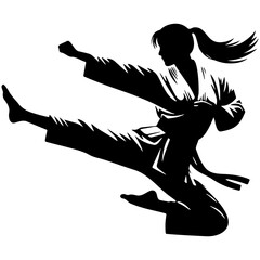 Female Taekwondo Player Kick Silhouette.