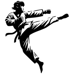 Male Taekwondo Player Kick Silhouette.