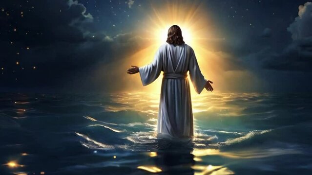 the night of Jesus walks on water on a sunny light wonderful