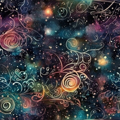 Cosmic Swirls and Galactic Patterns on Dark Background


