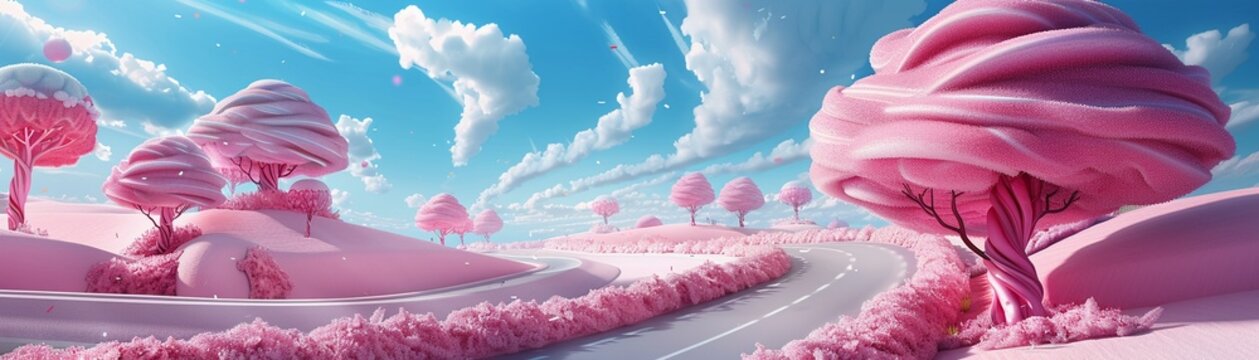 A fantastical candyland with a vibrant sugary landscape