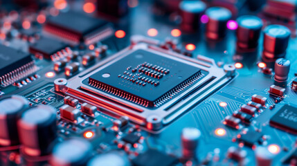 Closeup on an electronic circuit board or motherboard