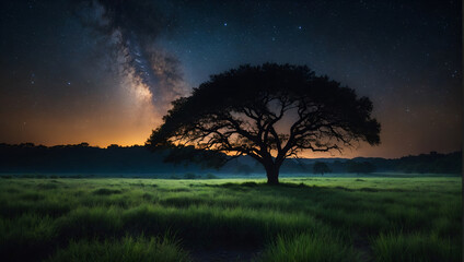 Fototapeta na wymiar Milky Way Landscape at Night: Stunning Night Sky Scenery with Stars and Galactic Core