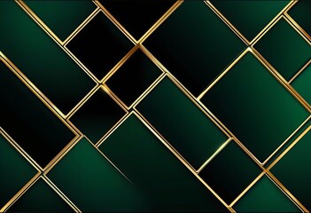 Dark green abstract background with gold lines and shadow.