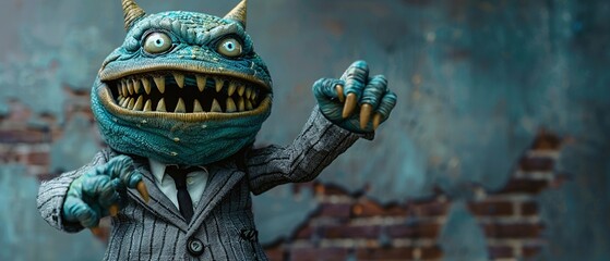 Monster in a business suit conducting risk assessment with AI technology - obrazy, fototapety, plakaty