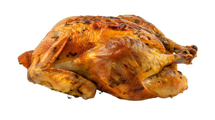 Whole roasted chicken on a white background. Grilled chicken.