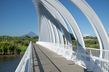 White steel Te Rewa Rewa Bridge landmark in Taranaki.