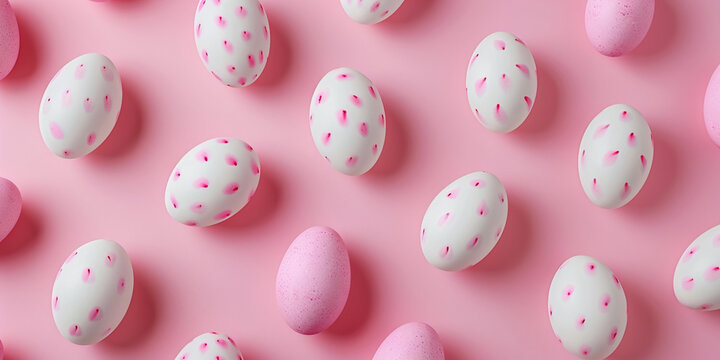 Pink and white Easter eggs pattern over pink background
