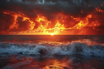 Fotobehang A Sunset Journey Through Stormy Skies © Pixel Alchemy