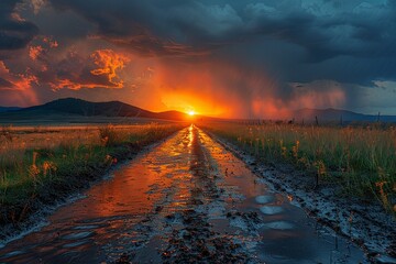 A Sunset Journey Through Stormy Skies