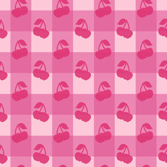 Gingham pattern and cherry seamless Plaid repeat in pink. Design for print, tartan, gift wrap, textiles, checkered background for tablecloth