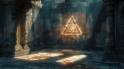 Ancient Symbol Illuminated in a Temple