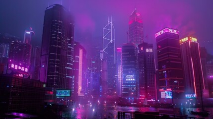 Neon Drenched Cyberpunk City Under Rainfall