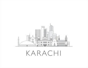 Karachi skyline cityscape line art style vector illustration