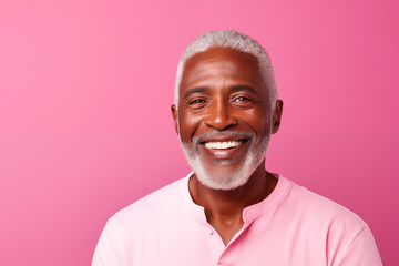 Close up studio portrait of handsome black man against pink background. - obrazy, fototapety, plakaty