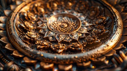 Intricate Sudarshana Chakra Engraving in Warm Light