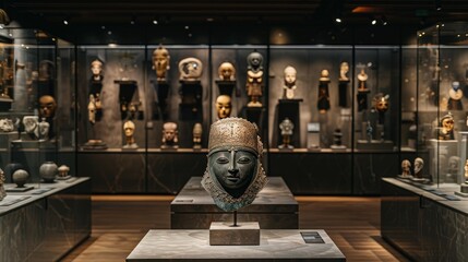 Ancient African Mask in Museum Exhibit - obrazy, fototapety, plakaty